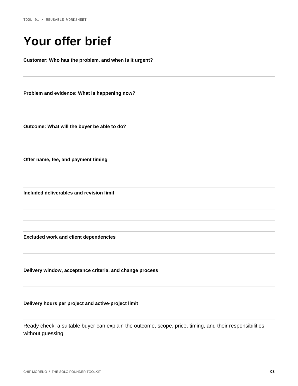 The reusable offer brief worksheet included in the companion toolkit